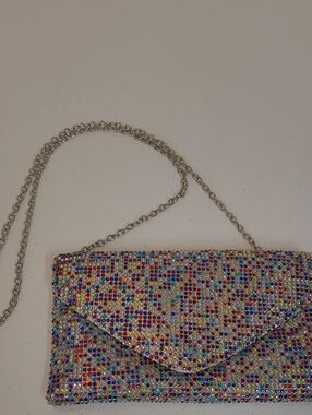 Jessica McClintock Crystal Multicolor Envelope Clutch Bag with Chain Strap